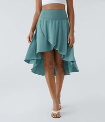 Breezeful™ High Waisted Asymmetric Ruffle High Low Flowy 2-in-1 Quick Dry Dance Skirt