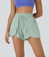 Frill High Waisted Elastic Waistband Drawstring Flowy Stacked Casual Shorts 3"