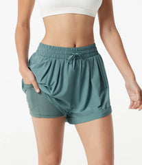 Mid Rise Drawstring 2-in-1 Baggy Running Shorts with Pocket