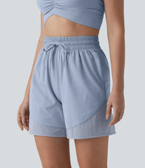 Breezeful™ High Waisted Drawstring Contrast Mesh Quick Dry Yoga Baggy Shorts 5'' with Pockets