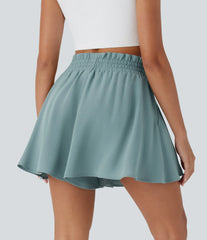 Paper Bag High Waist Drawstring Pocket Casual Linen-Feel Wide Leg Shorts