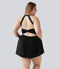 Plus Size Padded 2-in-1 Romper with Pockets-Easy Peezy Edition