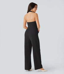 Halter Adjustable G-hook Flap Pockets Jumpsuit