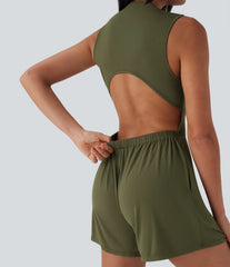 Mock-Neck Sleeveless Casual Jumpsuit with Pockets-Easy Peezy