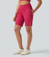 SoftlyZero™ Airy Crossover High Waisted 2-in-1 InstantCool Yoga Shorts 9'' with Pockets