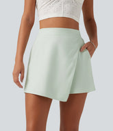 High Waisted Baggy Casual Linen-Blend Shorts with Pockets