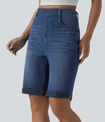 Halara Flex™ High Waisted Rolled Hem Casual Denim Bermuda Shorts with Pockets