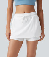 Softlyzero™ Airy Mid Rise Drawstring 2-in-1 Crossover Hem Cool Touch Mini Workout Skirt with Pockets