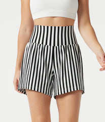 Ultra High-Waist Stripes 2-in-1 Yoga Baggy Shorts with Pockets