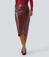 High Waisted Stretchy PU Fleece Tulip Hem Skirt