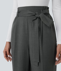 High Waisted Belted Pocket Straight Leg Work Pants