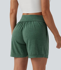 High Waisted Crossover Casual Shorts 5'' with Pockets