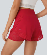 SoftlyZero™ Airy High Waisted 2-in-1 Pocket Contrast Lace InstantCool Yoga Shorts-UPF50+