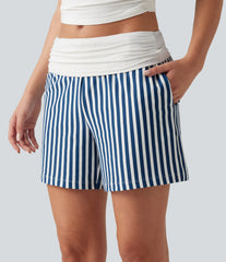 Low Rise Ruched Stripes Resort Baggy Shorts with Pockets