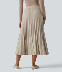 High Waisted Plisse A-Line Midi Casual Sweater Skirt