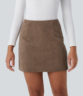 High Waisted 2-in-1 A Line Mini Corduroy Casual Skirt-Longer Length