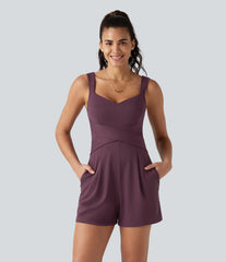 V Neck Built-in Bra Casual Romper with Pockets-Easy Peezy Edition