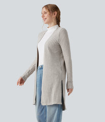 Ribbed Knit Long Sleeve Split Casual Coat