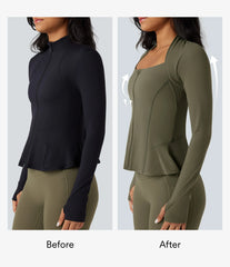 Halara UltraSculpt™ Push-Up Long Sleeve Thumb Hole Zipper Ruffle Hem Yoga Curvy Jacket
