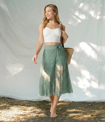 High Waisted Drawstring Leopard Print Contrast Mesh 2-in-1 Flowy Midi Flare Resort Skirt with Pockets