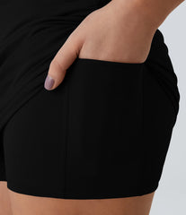 High Waisted Bodycon Pocket 2-in-1 Mini Ruched Casual Skirt