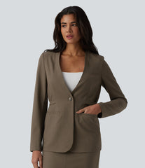 Long Sleeve Work Linen-Blend Blazer with Pockets