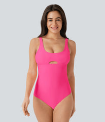 U Neck Cut Out One Piece Swimsuit