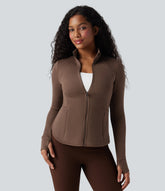 SpacerTek™ Stand Collar Reglan Long Sleeve Thumb Holes Workout Jacket