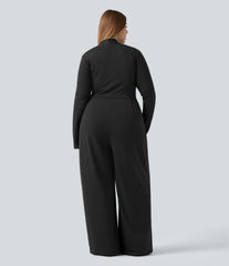 Plus Size Built-in Bra Long Sleeve Wide Leg Jumpsuit