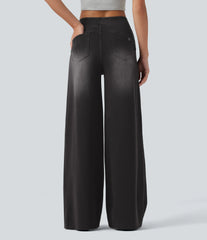 Halara Flex™ High Waisted Wide Leg Washed Casual Jeans with Pockets