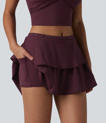 SoftlyZero™ Airy Mid Rise Eyelet 2-in-1 InstantCool Mini Casual Tiered Skirt with Pocket