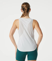 Round Neck Contrast Mesh Curved Hem Workout Tank Top