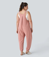 Pockets Waffle Casual Plus Size Jogger Overalls