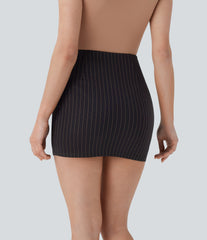 High Waisted 2-in-1 Bodycon InstantCool Stripe Mini Work Skirt