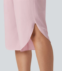 Breezeful™ High Waisted Tummy Control Curved Hem Quick Dry Capri Pants with Pockets