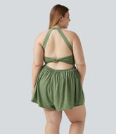 Plus Size Padded 2-in-1 Romper with Pockets-Easy Peezy Edition