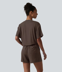 Henley Short Sleeve Casual Romper with Pockets-Easy Peezy