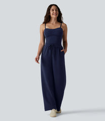 SpacerTek™ Removable Straps Drawstring Built-in Bra Casual Jumpsuit with Pockets-Easy Peezy