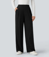 High Waisted Wide Leg Thermal Work Pants with Pockets