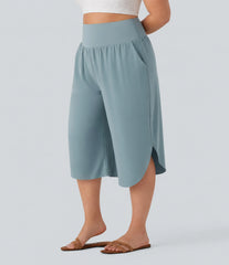 Breezeful™ High Waisted Tummy Control Curved Hem Quick Dry Resort Capri Plus Size Pants with Pockets