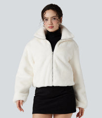 Stand Collar Long Sleeve Zip Fly Casual Sherpa Jacket