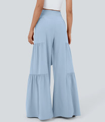 Breezeful™ High Waisted Shirred Tie Front & Back Wide Leg Flowy Quick Dry Casual Pants