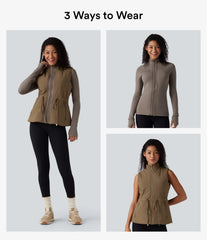 PuffFlex 3-in-1 High-Neck Long Sleeve Thumb Holes Fleece Jacket &Quilted Vest with Pockets