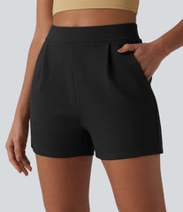 High Waisted Pleated Work Shorts with Pockets