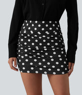 High Waisted Tummy Control Ruched Curved Hem Bodycon 2-in-1 Printed Mini Skirt