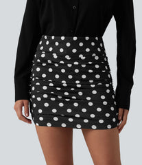 High Waisted Tummy Control Ruched Curved Hem Bodycon 2-in-1 Printed Mini Skirt