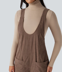 V Neck Corduroy Casual Overalls with Pockets