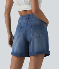 Halara Flex™ High Waisted Rolled Hem Denim Casual Baggy Shorts with Pockets