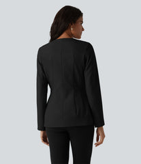 Wrinkle Recovery U Neck Long Sleeve Work Linen-Feel Blazer