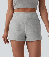 High Waisted Tummy Control 2-in-1 Casual Sweat Shorts 3'' with Pockets